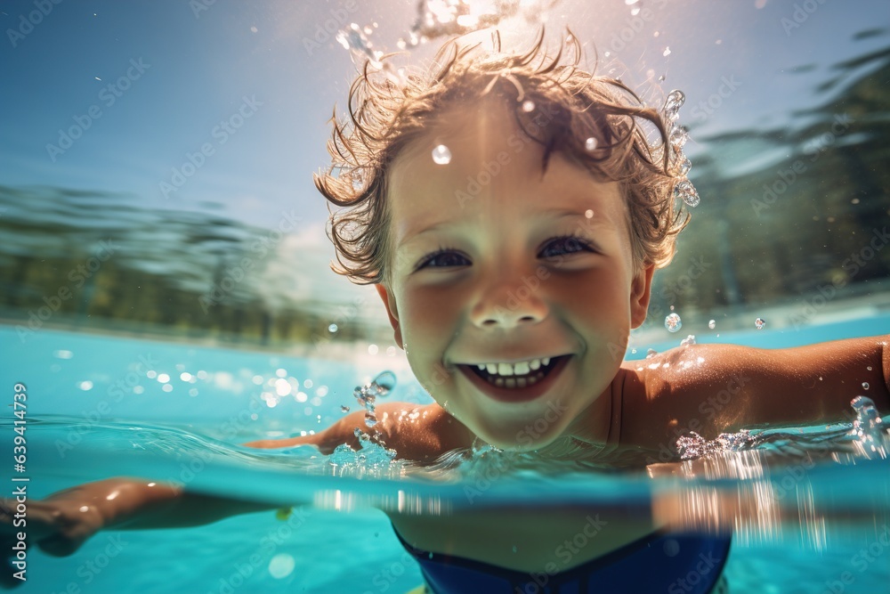 Little boy swimming in pool