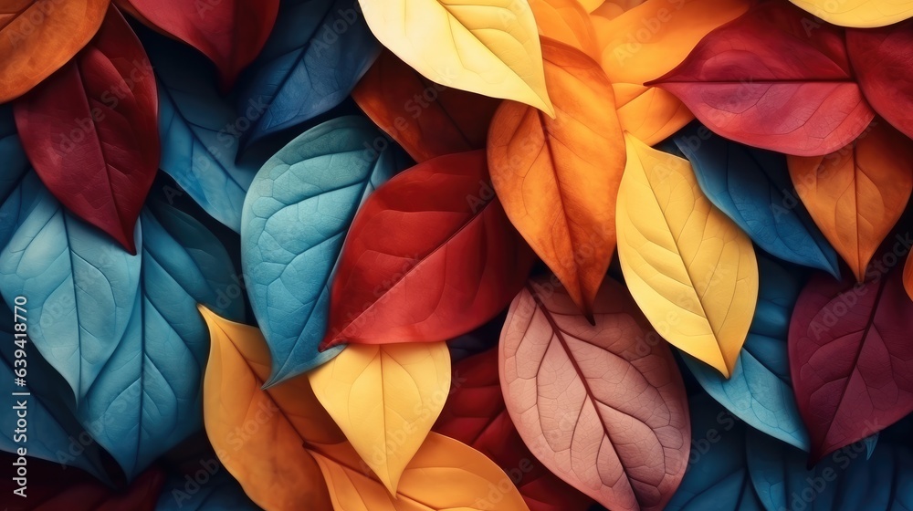 A lot of colorful leaves on background, Style of naturalistic tones, 3d rendering.