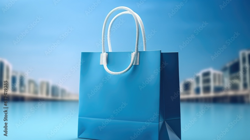 Blue shopping bags on dark blue background.