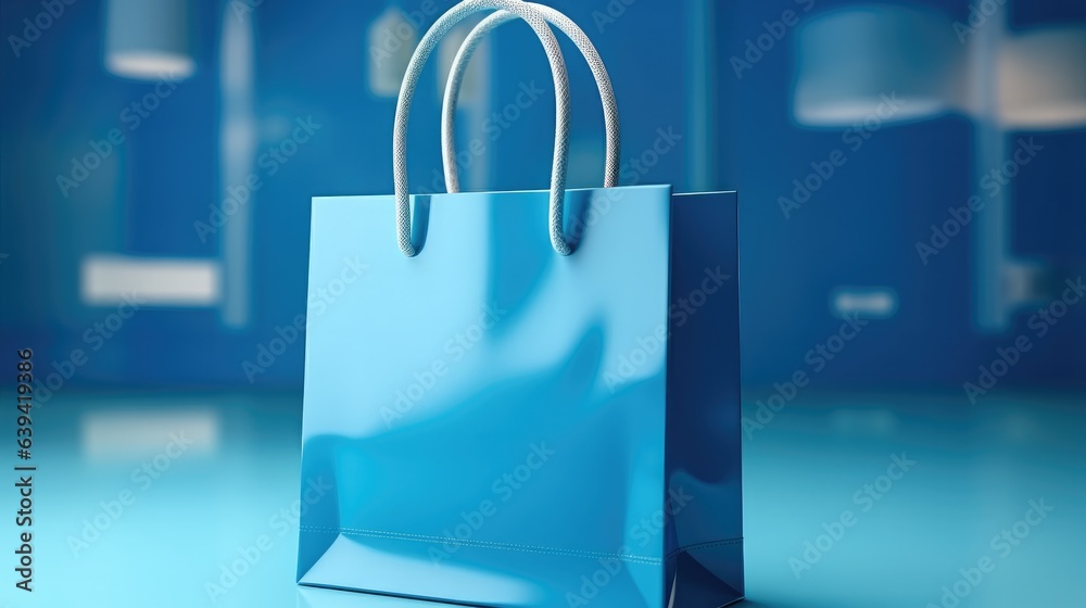 Blue shopping bags on dark blue background.