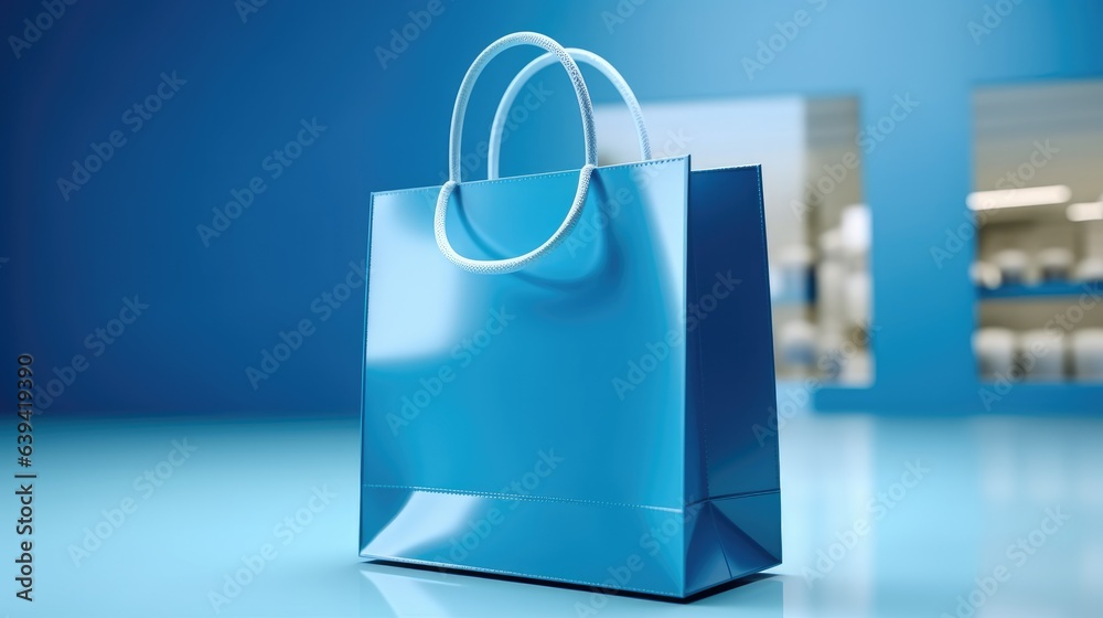 Blue shopping bags on dark blue background.