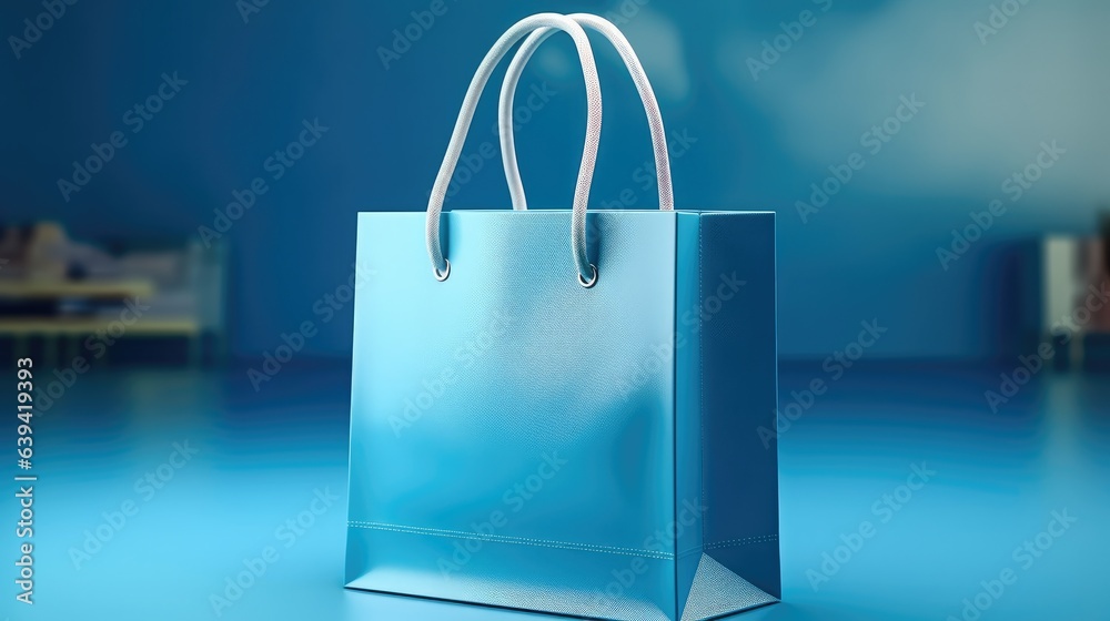 Blue shopping bags on dark blue background.