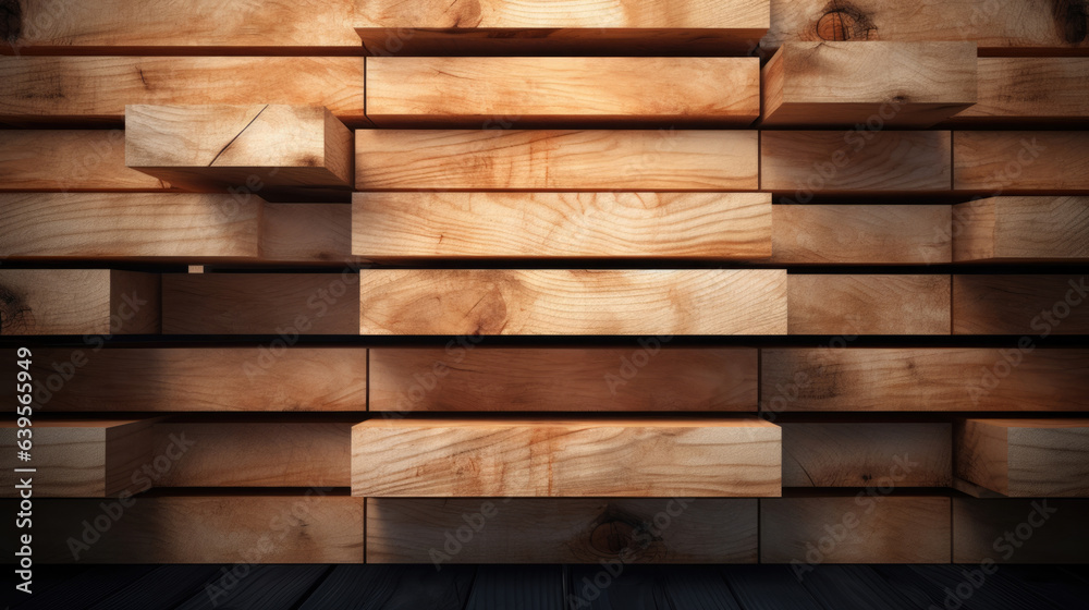 Wooden boards, lumber, industrial wood, timber. Pine wood timber