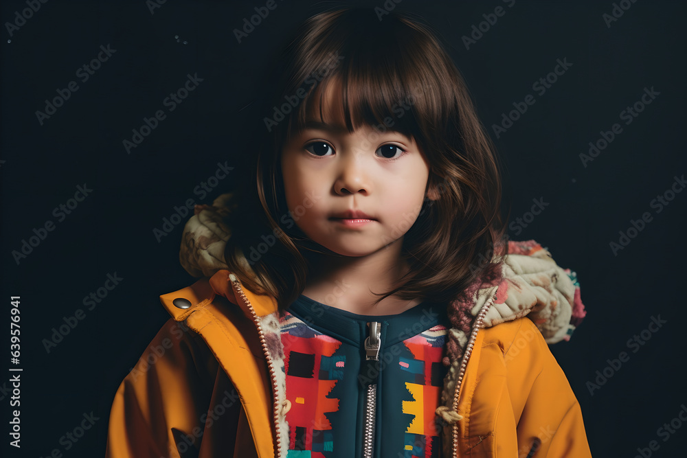 Portrait of cute little girl looking at camera, Closeup portrait of asian elementary school student