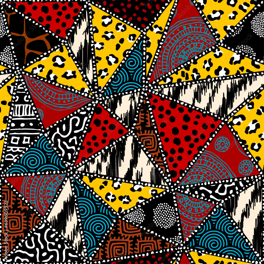 Geometric abstract triangles pattern. Afro style. Seamless vector image.