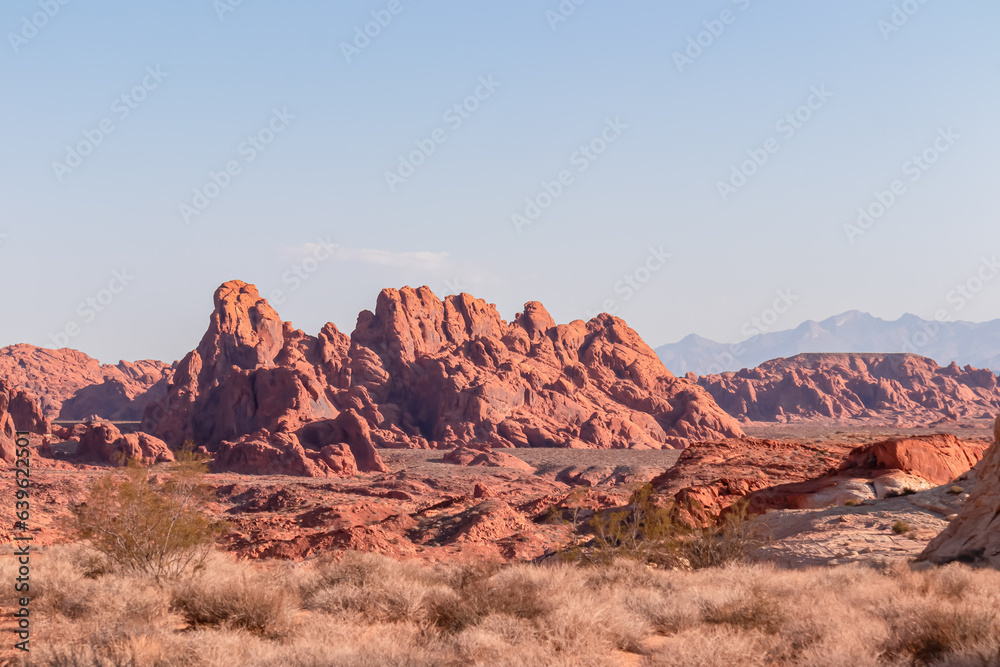 Scenic view of red and white Aztek sandstone rock formations on White Domes trail in Valley of Fire 