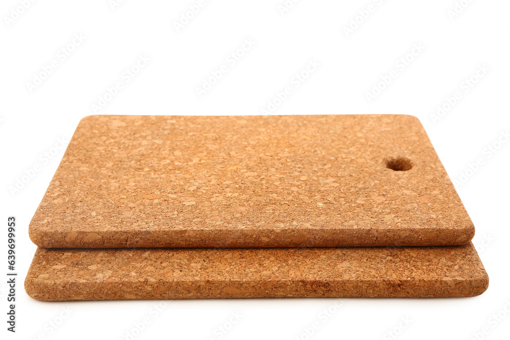 Cork table coasters isolated on white background