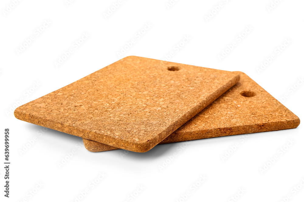 Cork table coasters isolated on white background