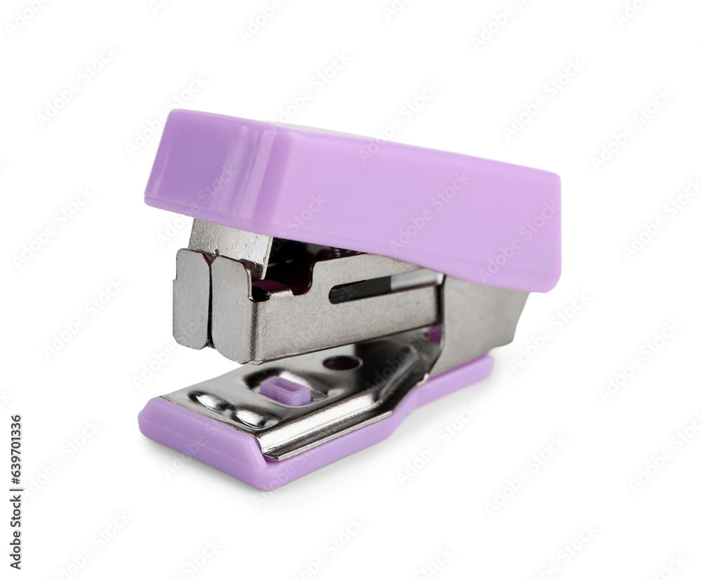 Lilac stapler isolated on white background