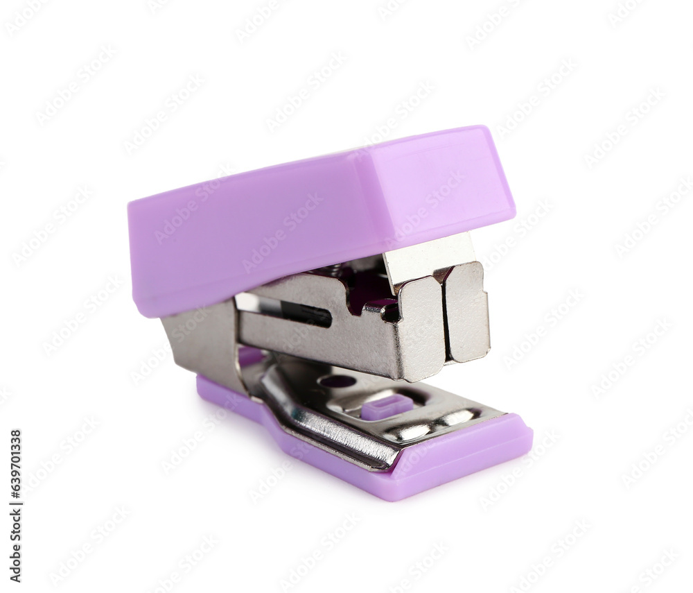 Lilac stapler isolated on white background