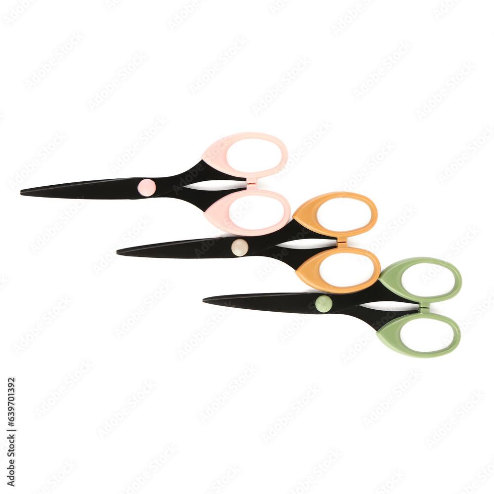 Set of scissors on white background