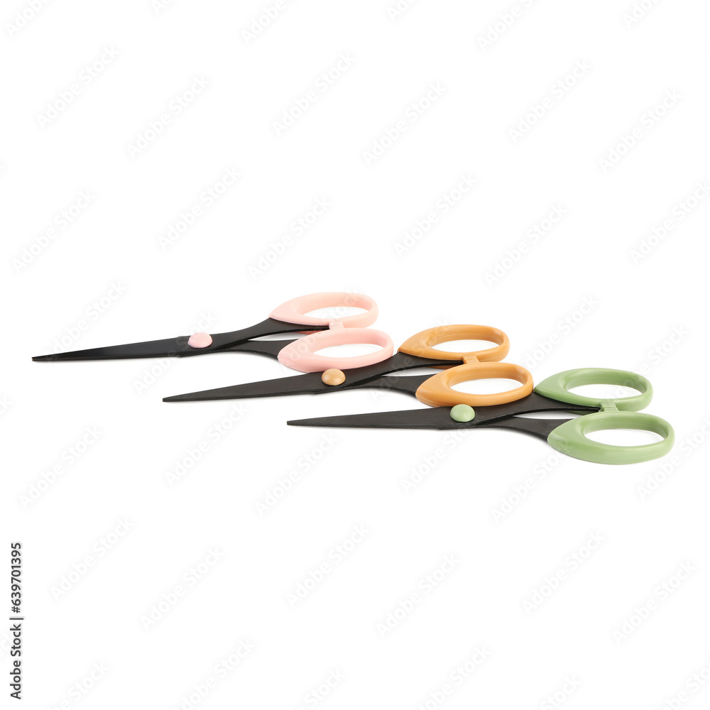 Set of scissors on white background