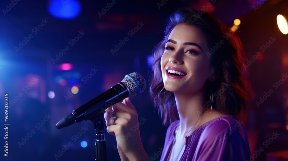 Beautiful girl in karaoke club