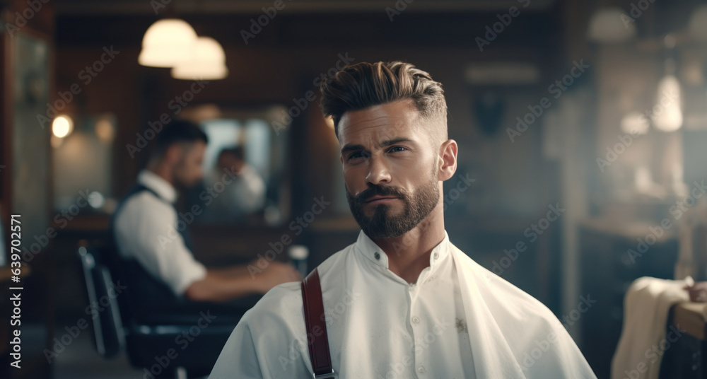 Handsome man in barbershop