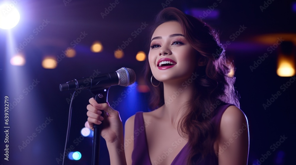 Beautiful girl in karaoke club