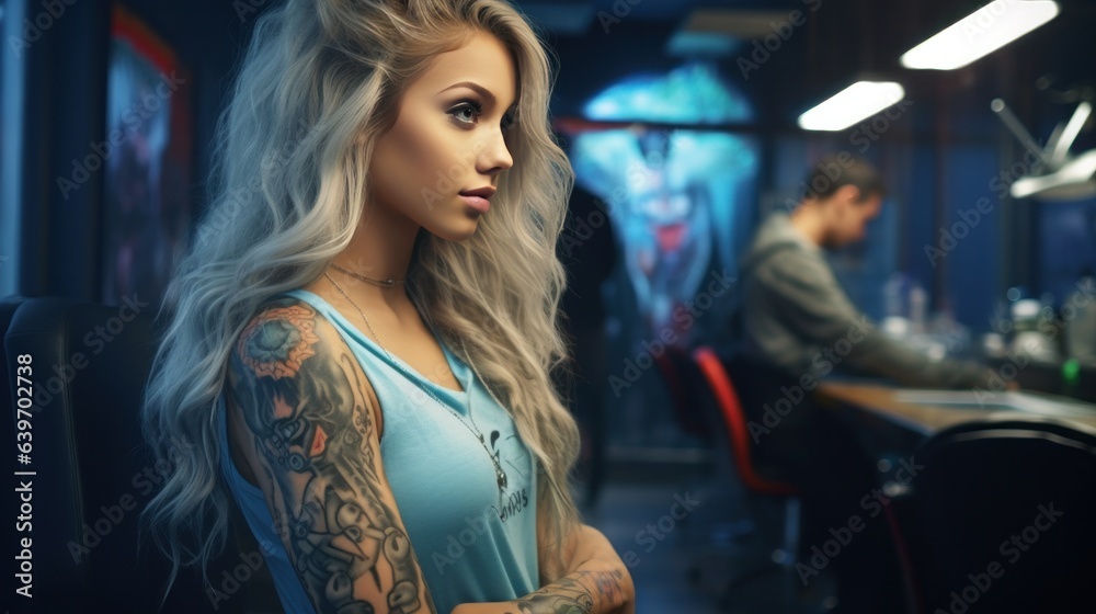 Girl in tatoo salon