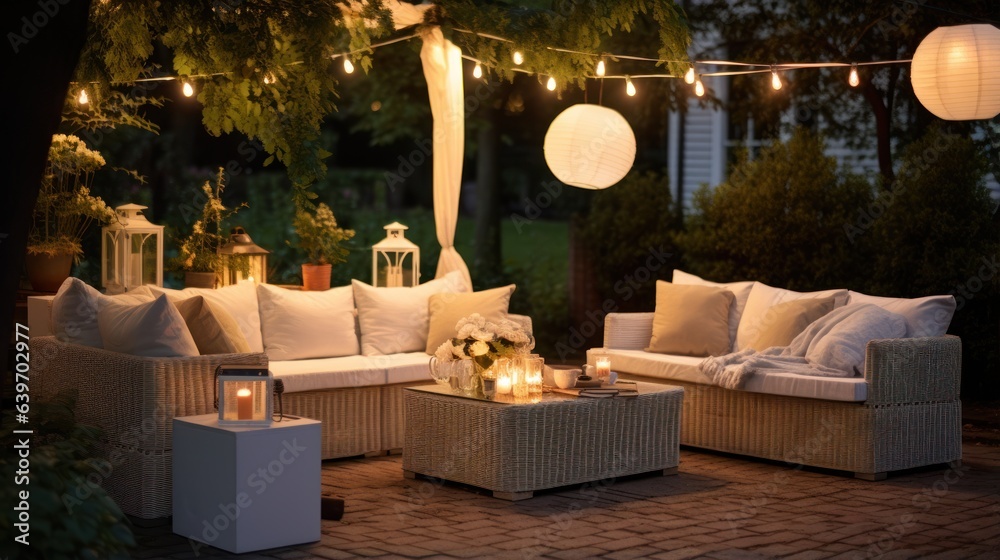 An outdoor sofa and other furniture in the garden setting