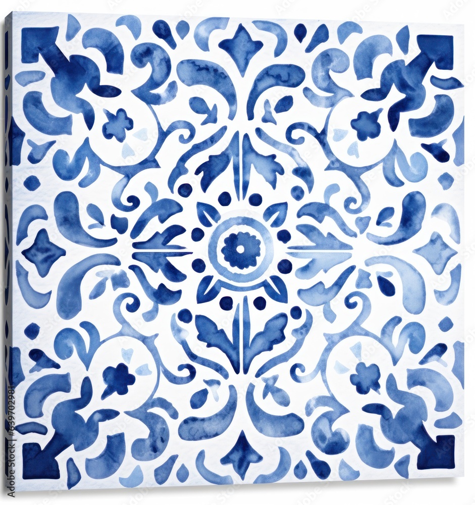 A blue tile pattern of watercolor tiles