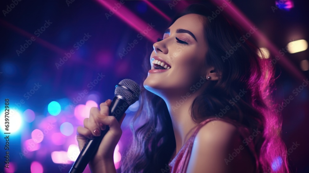 Beautiful girl in karaoke club