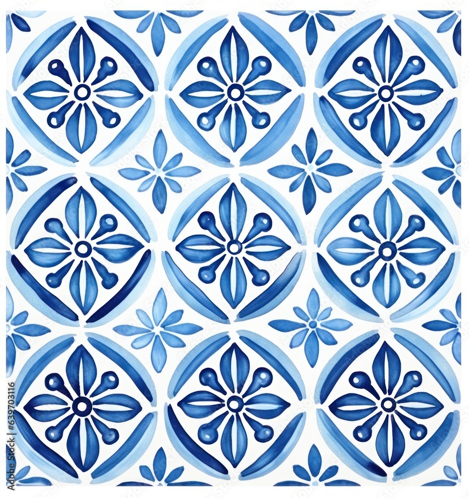 A blue tile pattern of watercolor tiles