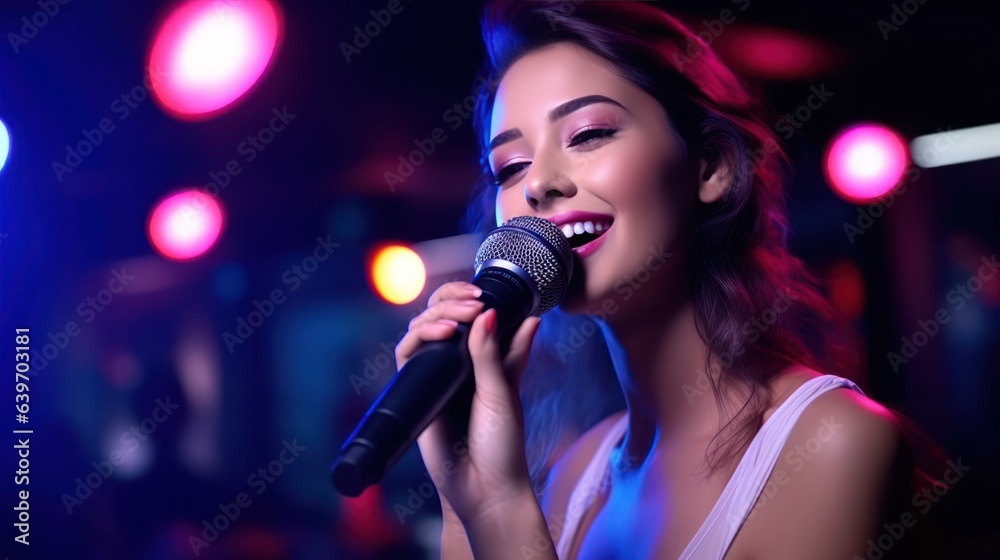 Beautiful girl in karaoke club