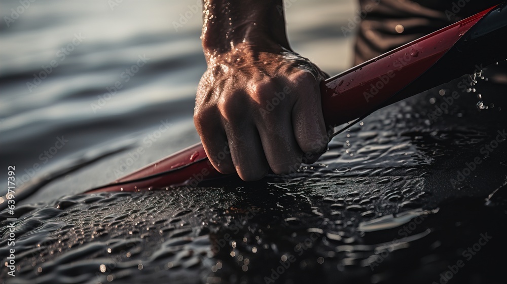 Mans hand holds paddle