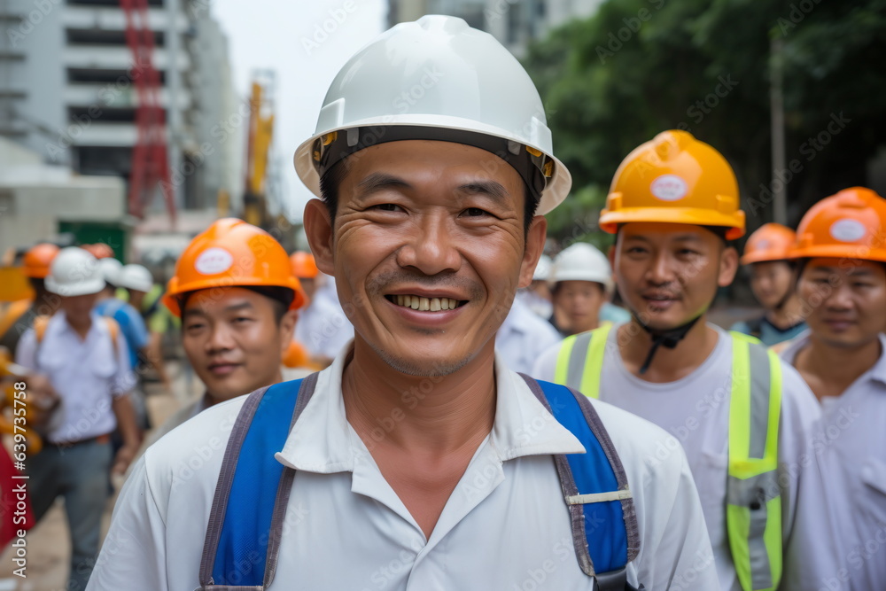 group of cheerful professional construction manager and workers