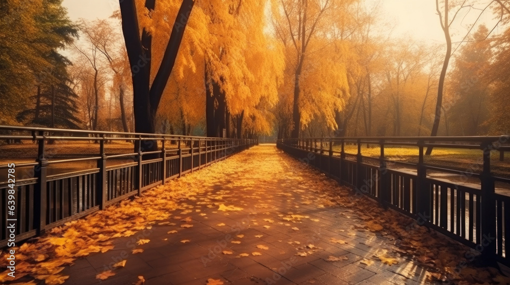 Autumn, Pathway in beautiful autumn city background. Generative Ai