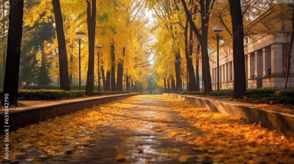 Autumn, Pathway in beautiful autumn city background. Generative Ai