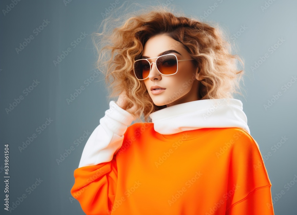 fashion woman in white and orange colors