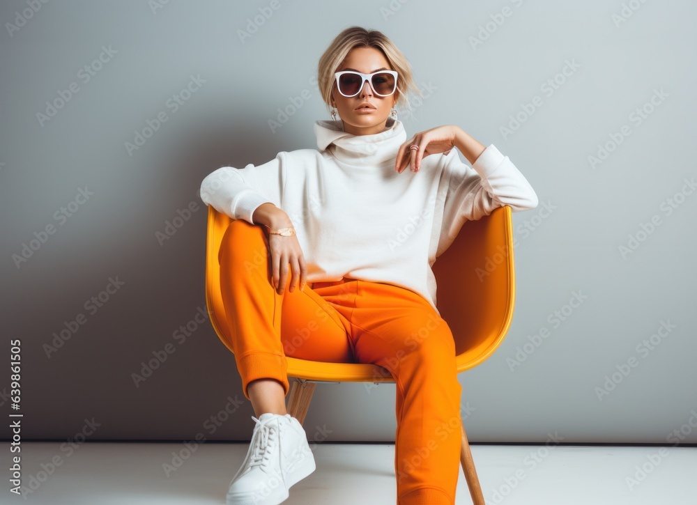 fashion woman in white and orange colors