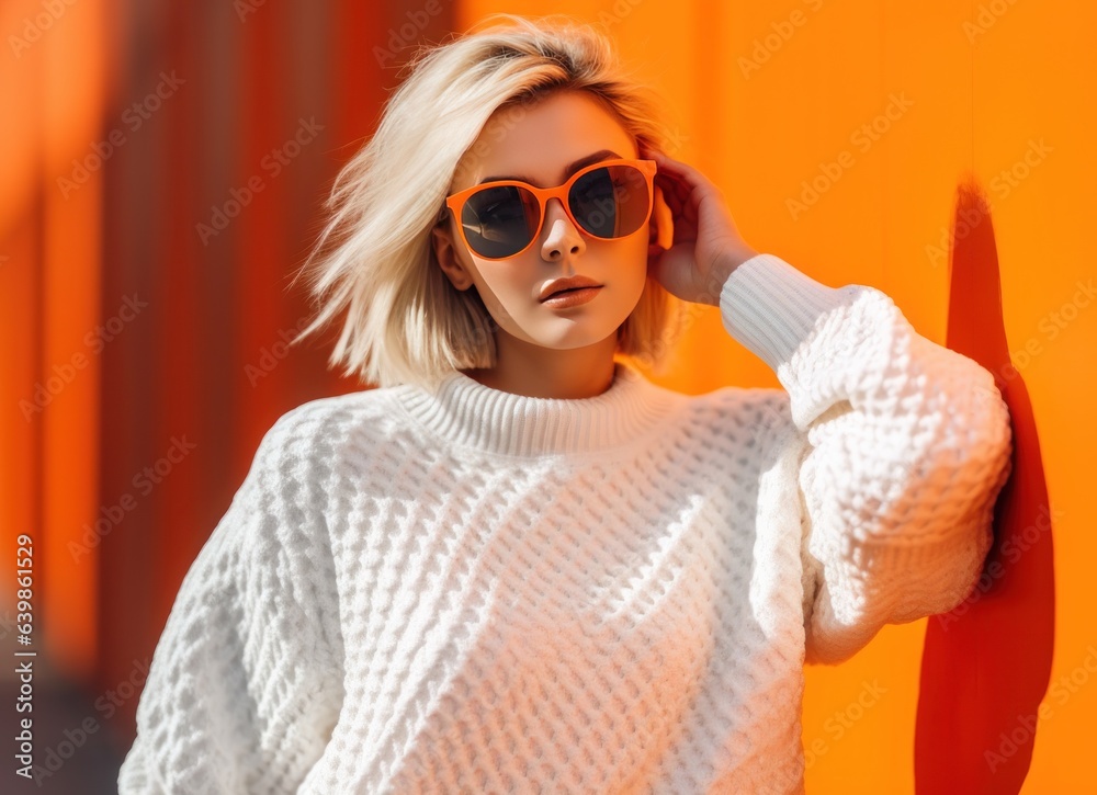 fashion woman in white and orange colors