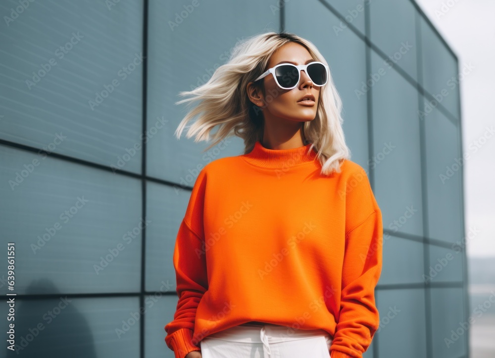 fashion woman in white and orange colors