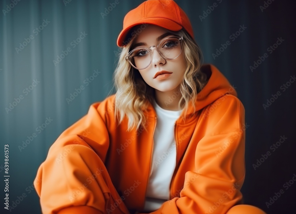 fashion woman in white and orange colors