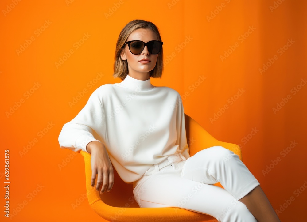 fashion woman in white and orange colors