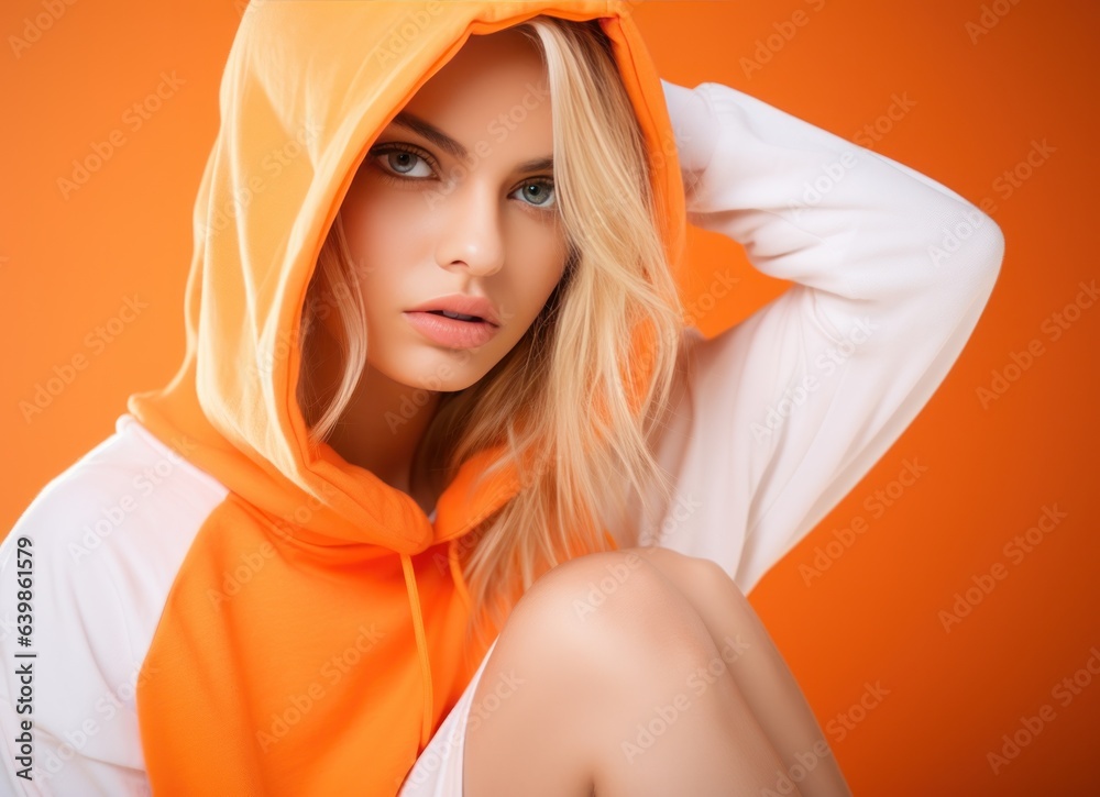 fashion woman in white and orange colors