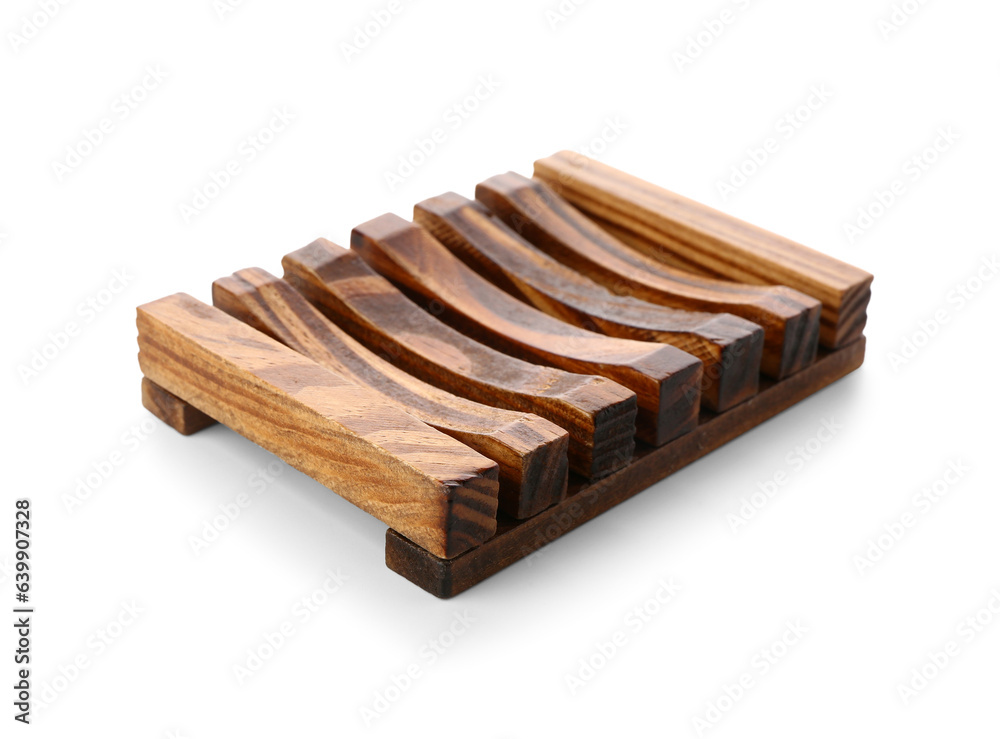 Wooden soap dish on white background