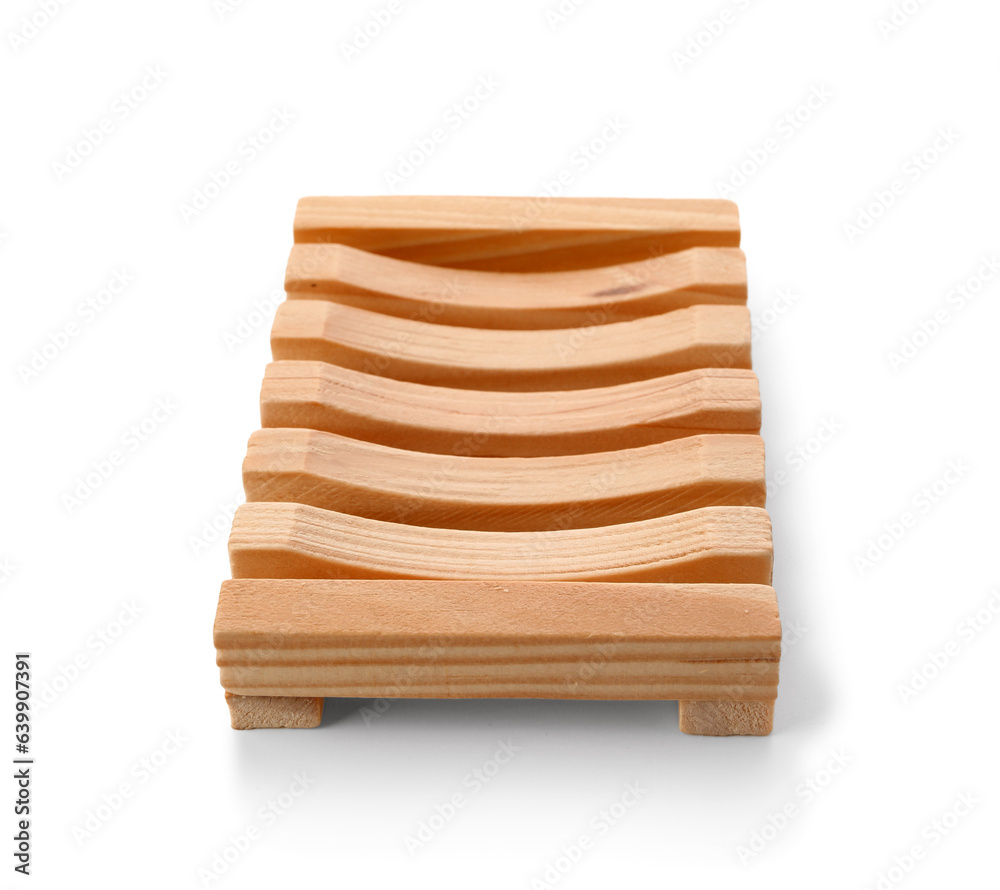 Wooden soap dish isolated on white background