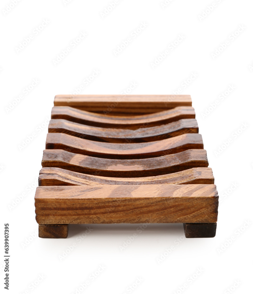 Wooden soap dish isolated on white background