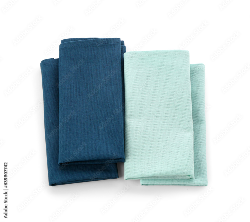 Set of folded clean napkins isolated on white background