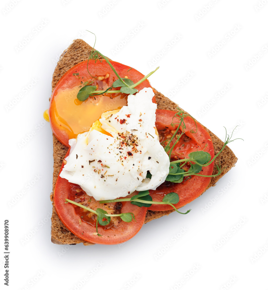 Tasty sandwich with egg on white background