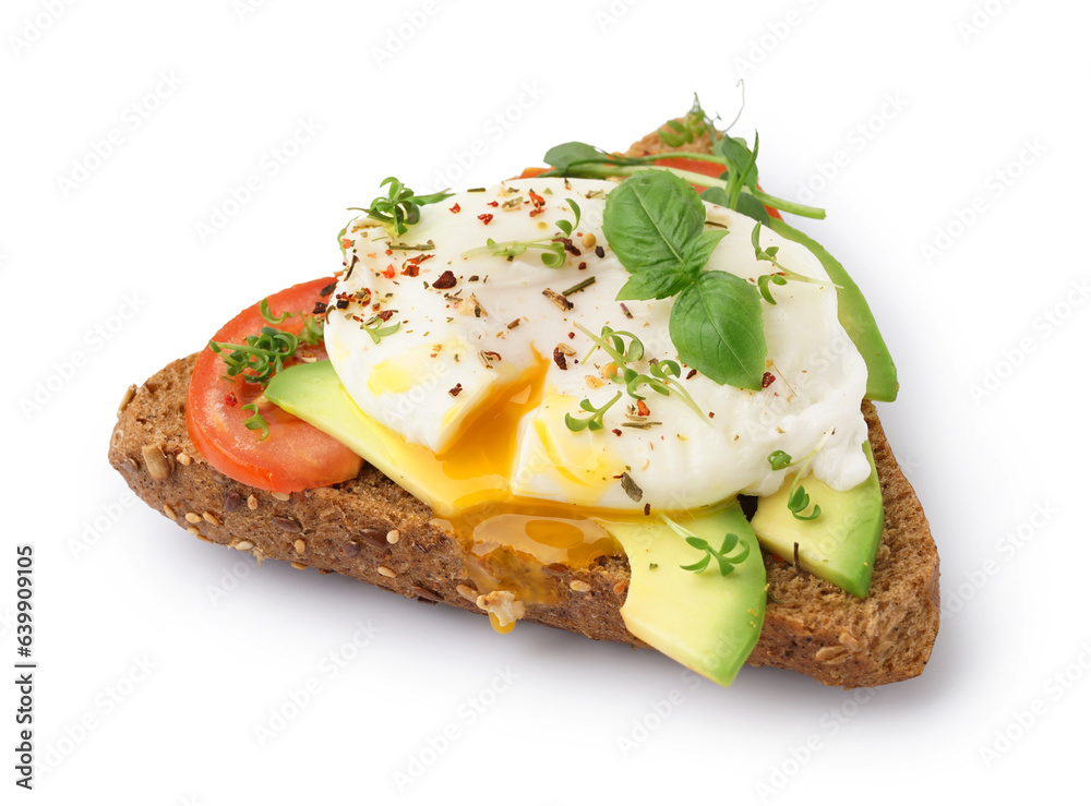 Tasty sandwich with egg on white background