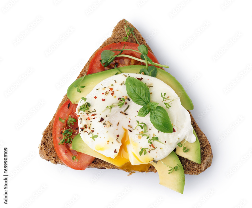 Tasty sandwich with egg on white background