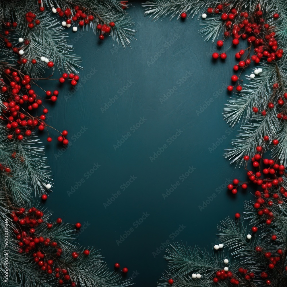  White paper on christmas background covered by fir branches with red