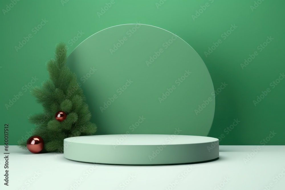 Green empty Christmas podium