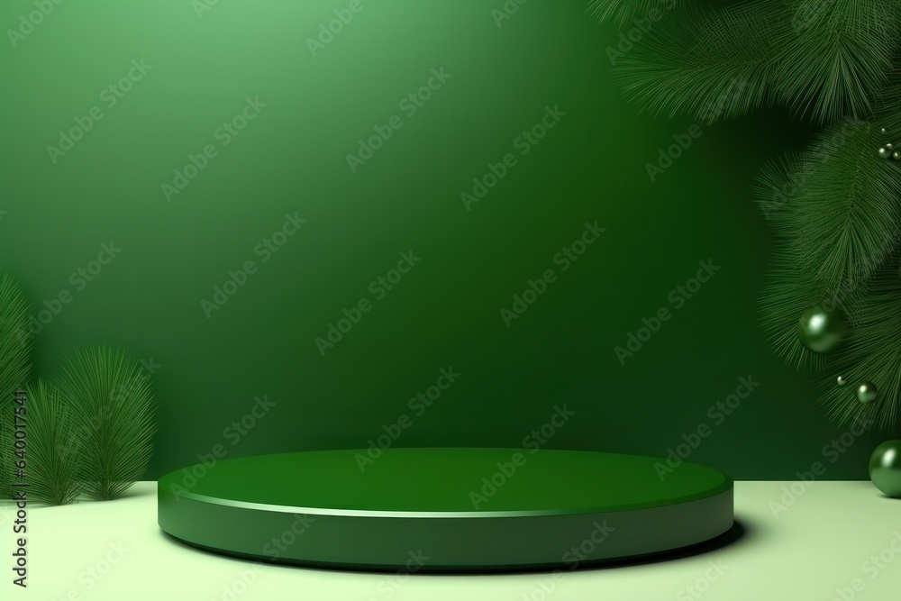 Green empty Christmas podium