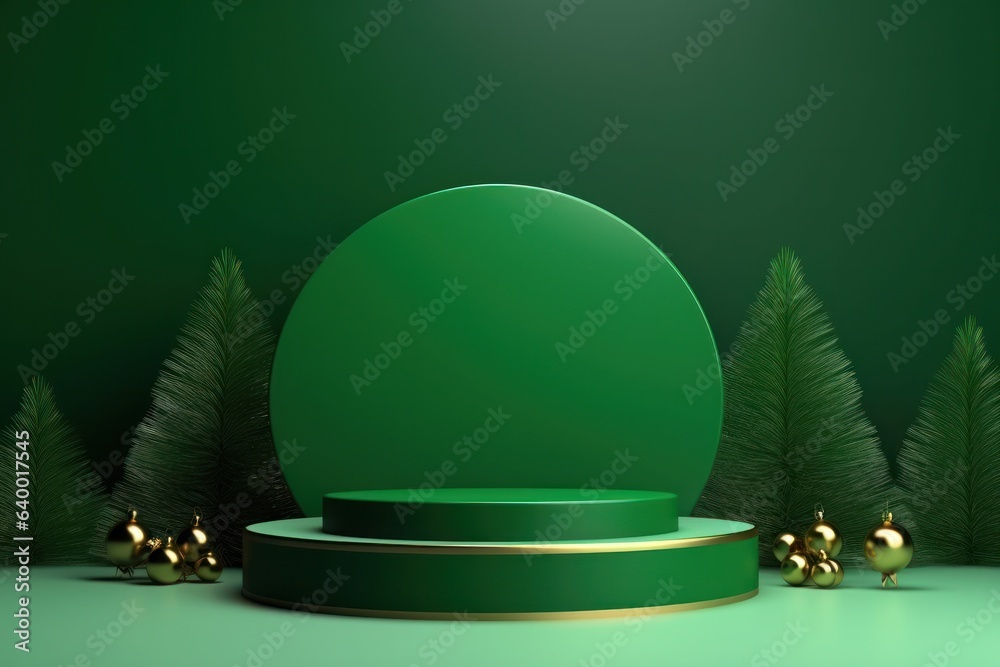 Green empty Christmas podium