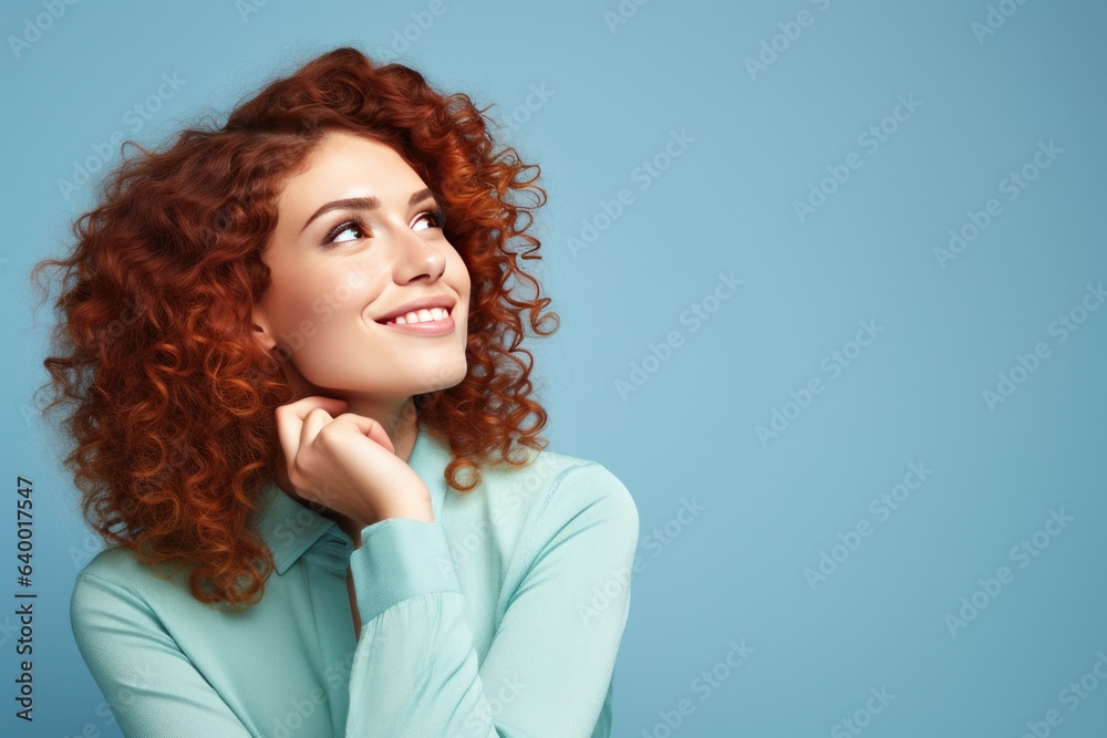 Woman with red hair thinking about something