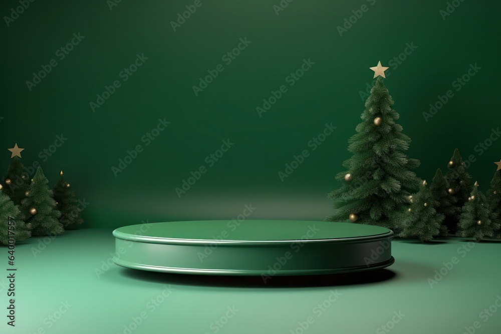 Green empty Christmas podium