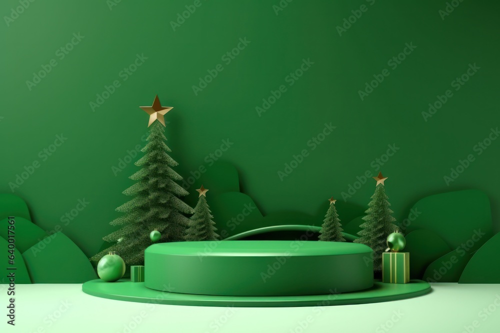 Green empty Christmas podium